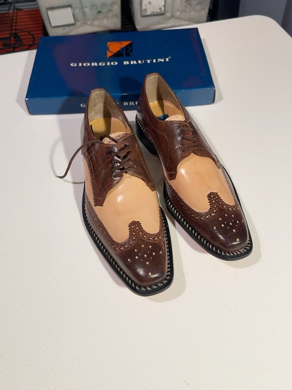 Giorgio Brutini Caster Wingtip Oxford Brogue Two Tone Dress Shoes 11.5 M
